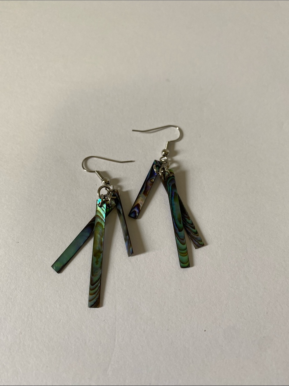 Iridescent Abalone Dangle Bar Earrings - Green/Blue